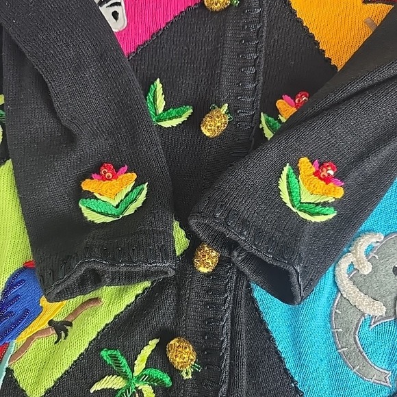 Jack B Quick Womens Animal Safari Knit Argyle Cardigan Sweater Medium Teacher - Picture 7 of 11